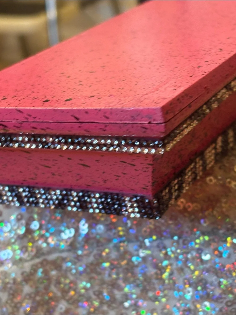 Hot Pink & black splash floating wall shelf with Zebra print rhinestone accents